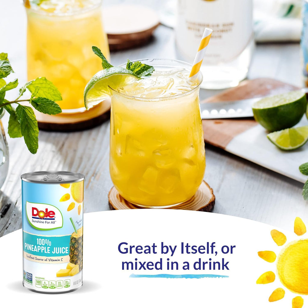 Dole 100% Pineapple Juice - Dole Canned Juice - No Sugar Added - 46 fl oz Cans - 6 Pack