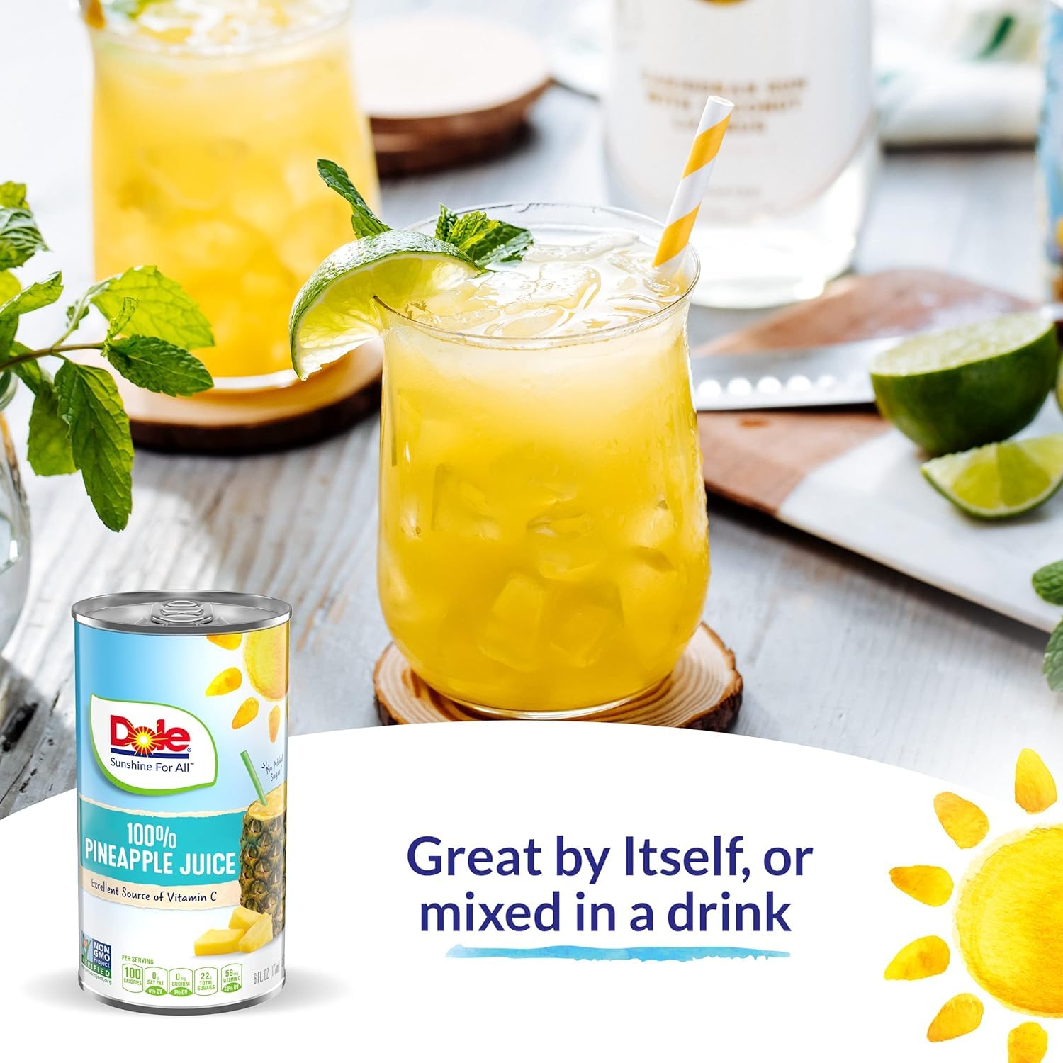 Dole 100% Pineapple Juice - Dole Canned Juice - No Sugar Added - 46 fl oz Cans - 6 Pack