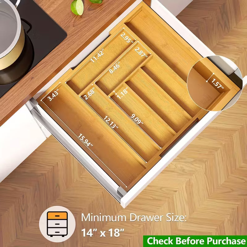 Versatile Bamboo Expandable Drawer Organizer for Cutlery, Adjustable Tray, Wooden Drawer Dividers for Organizing Silverware, Cutlery And Knives in The Kitchen, Bedroom Or Living Room