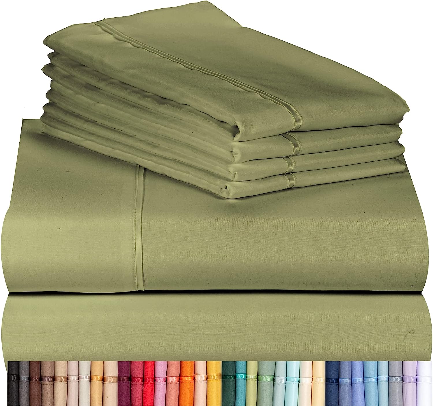 LuxClub 6 PC King Size Sheet Set Bamboo Sheets Deep Pockets 18" Eco Friendly Wrinkle Free Cooling Sheets Machine Washable Hotel Bedding Silky Soft - Olive King