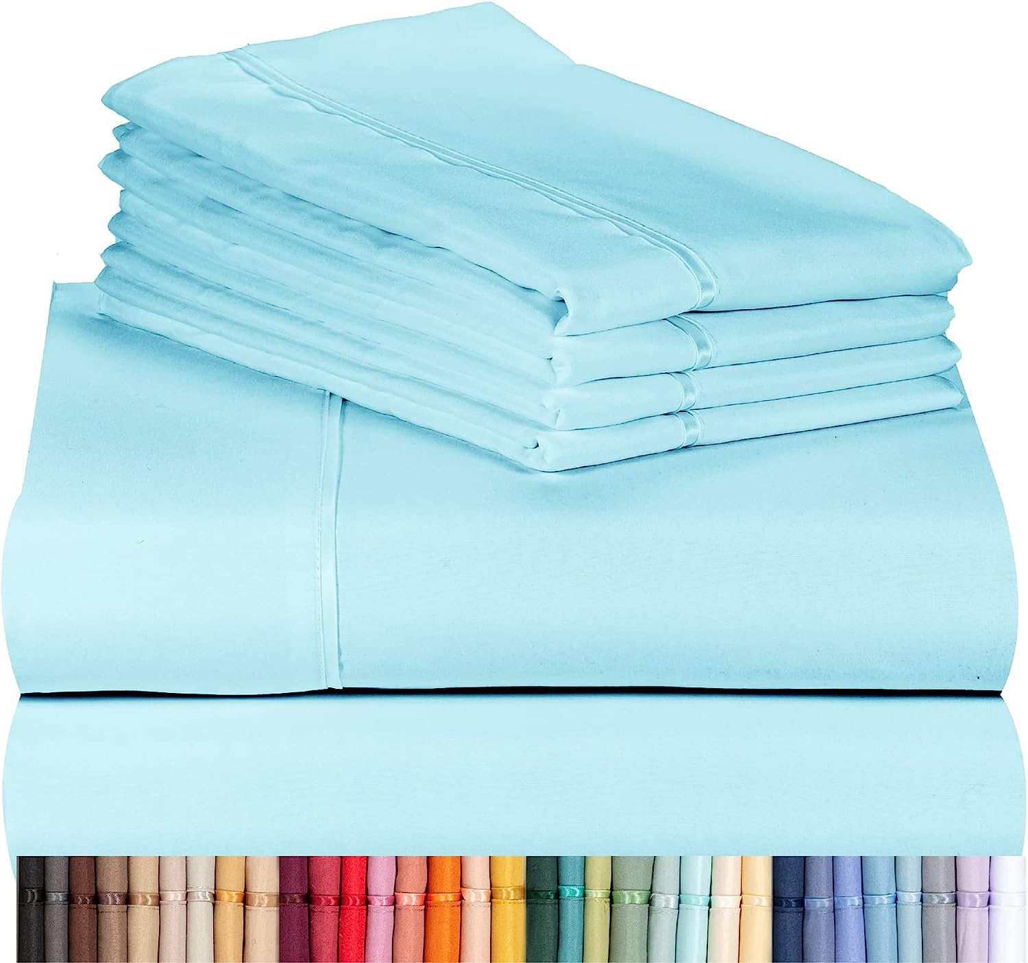 LuxClub 6 PC Full Size Sheet Set Bamboo Sheets Deep Pockets 18" Eco Friendly Wrinkle Free Cooling Sheets Machine Washable Hotel Bedding Silky Soft - Aqua Full