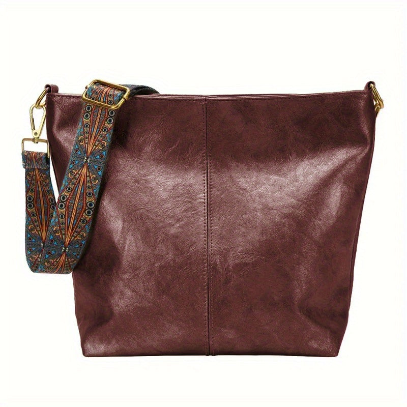Geometric Strap Hobo Bag, LarCapacity Crossbody Bag, Women's Retro Style Shoulder Bag