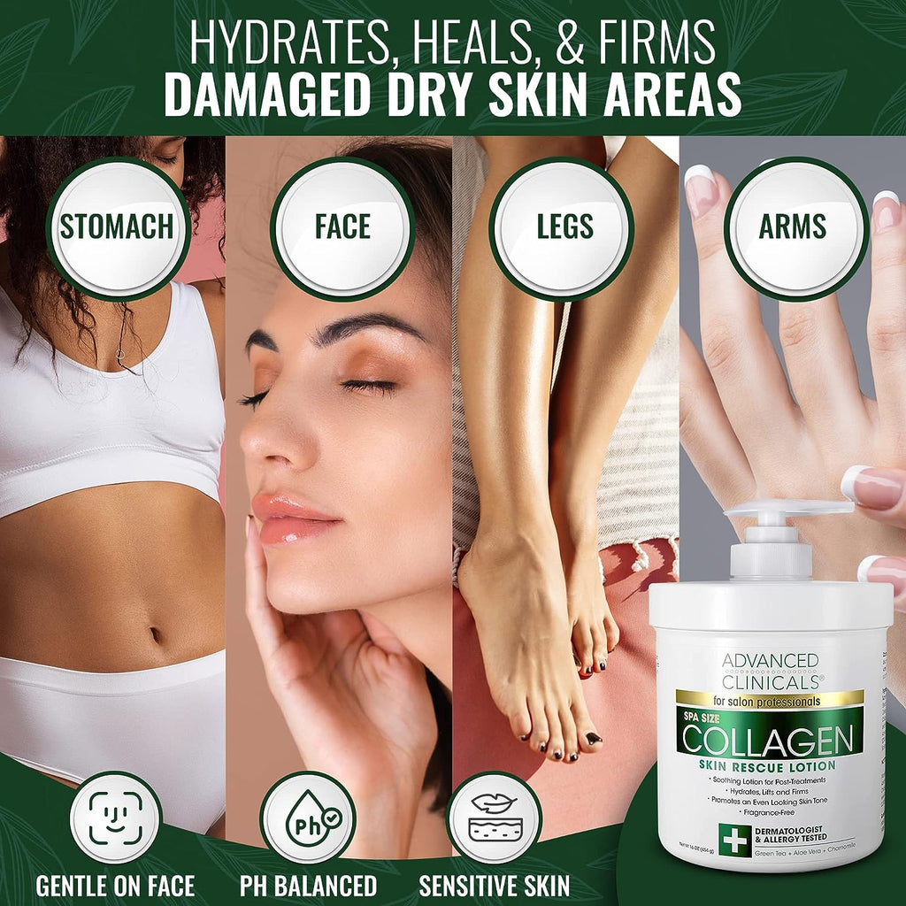 Advanced Clinicals Retinol Body Cream &amp; Collagen Body Lotion Skin Care Set. Anti-Aging Body &amp; Face Moisturizing Creams Repair Wrinkles, Fine lines, &amp; Firm Sagging Skin. 16 Oz (2-Pack Bundle)