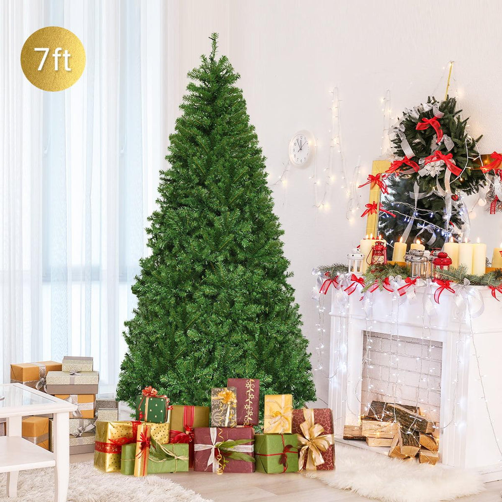 Costway 7Ft Pre-Lit Artificial Christmas Tree Hinged 500 LED Lights