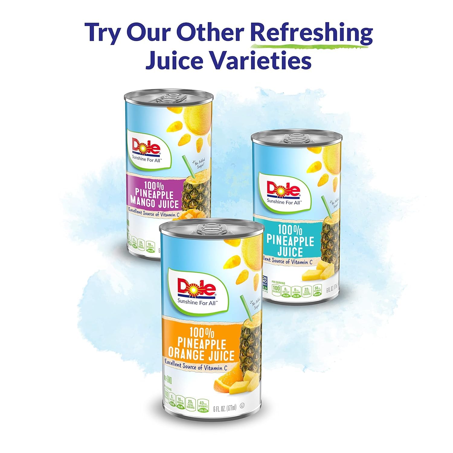 Dole 100% Pineapple Juice - Dole Canned Juice - No Sugar Added - 46 fl oz Cans - 6 Pack