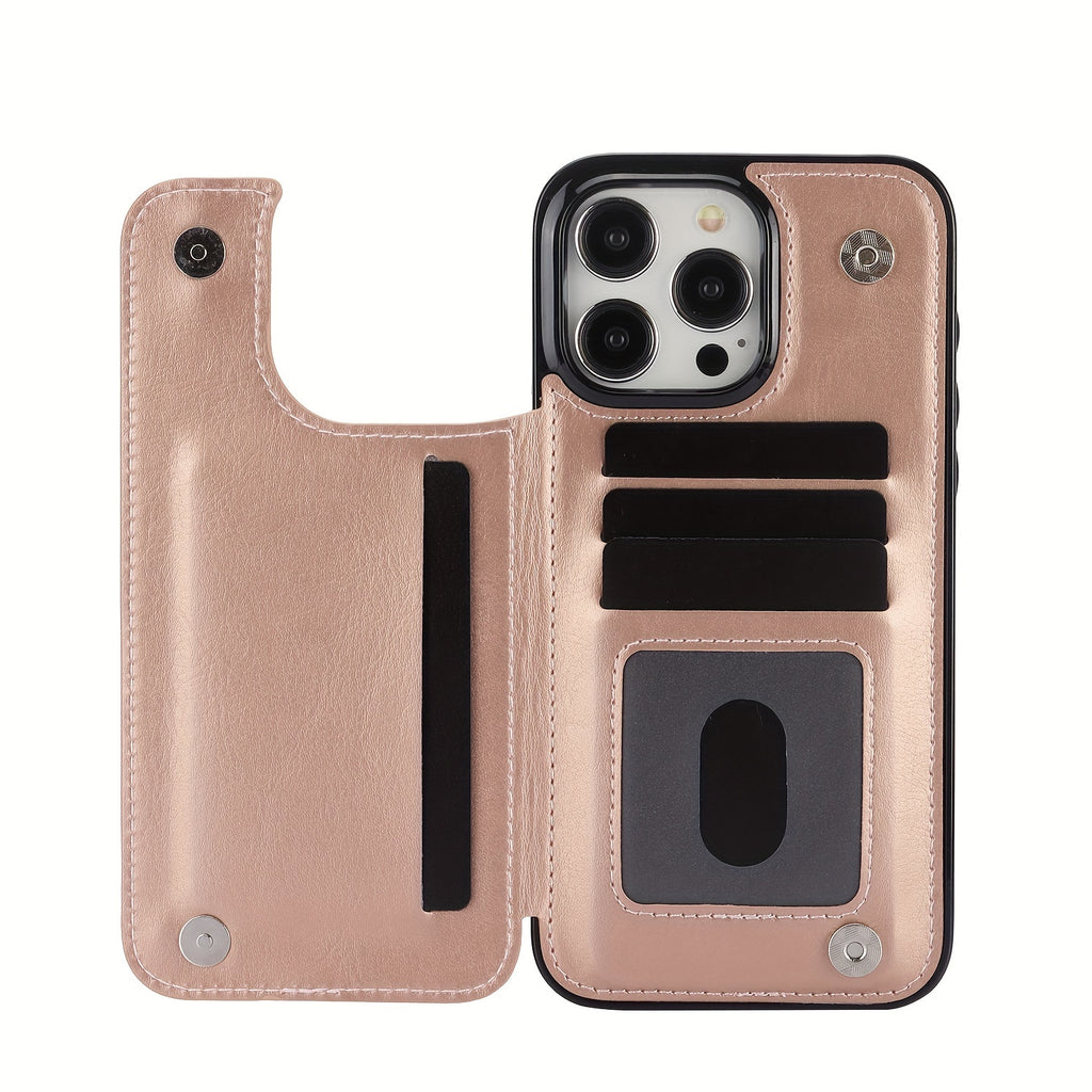 For  15/ 14/ 13/ 12/ 11 Pro Max/ Mini/ XR/ XS Max/ SE 2022/2020/ 7/ 8 Plus Wallet Case With Card Holder, PU Faux Leather Kickstand Card Slots Case, Double Magnetic Clasp And Durable Shockproof Cover