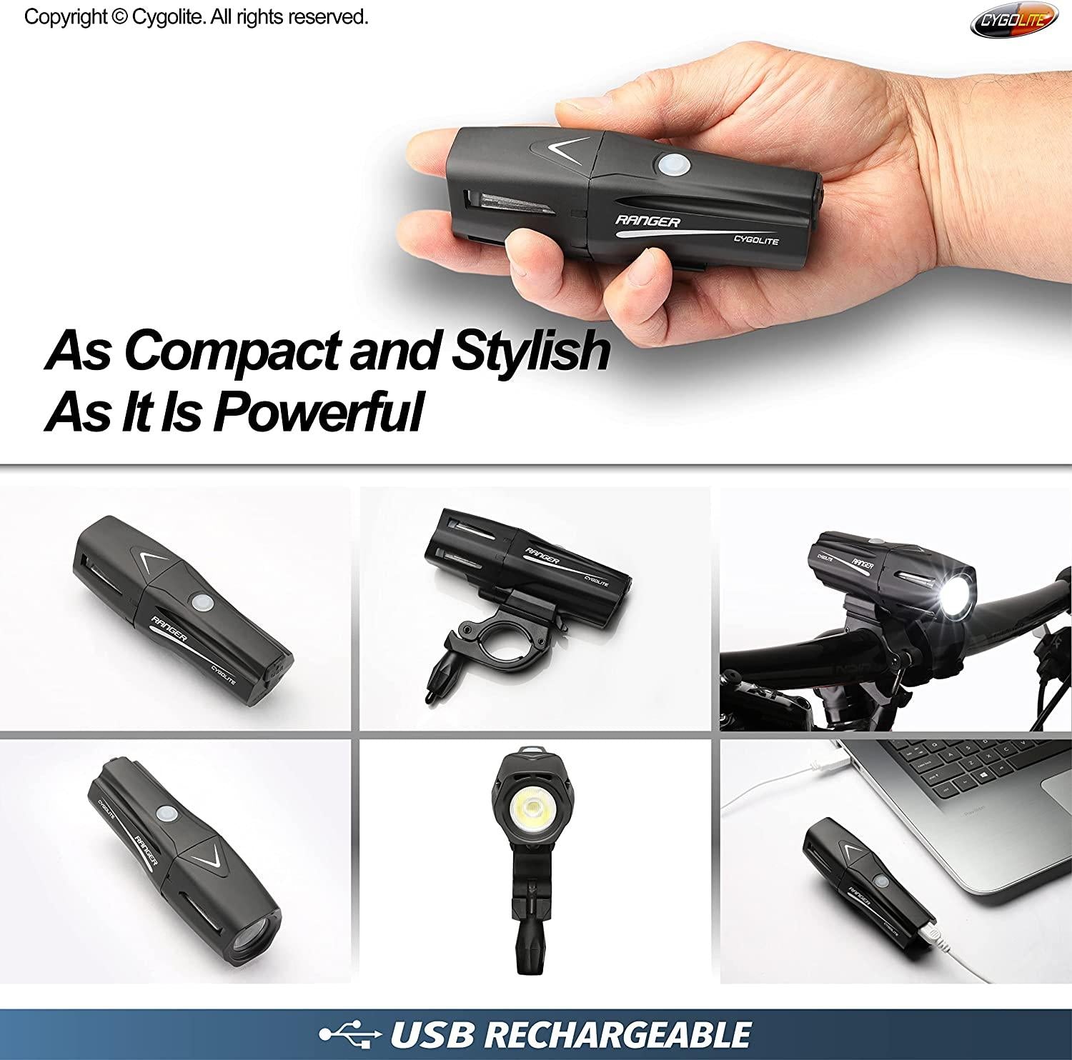 Cygolite Ranger – 1,200 Lumen Bike Light – 5 Night & 3 Daytime Modes – Compact & Durable – IP67 Waterproof – Secured Hard Mount – USB Rechargeable Headlight – For Road, Mountain, Commuter Bicycles