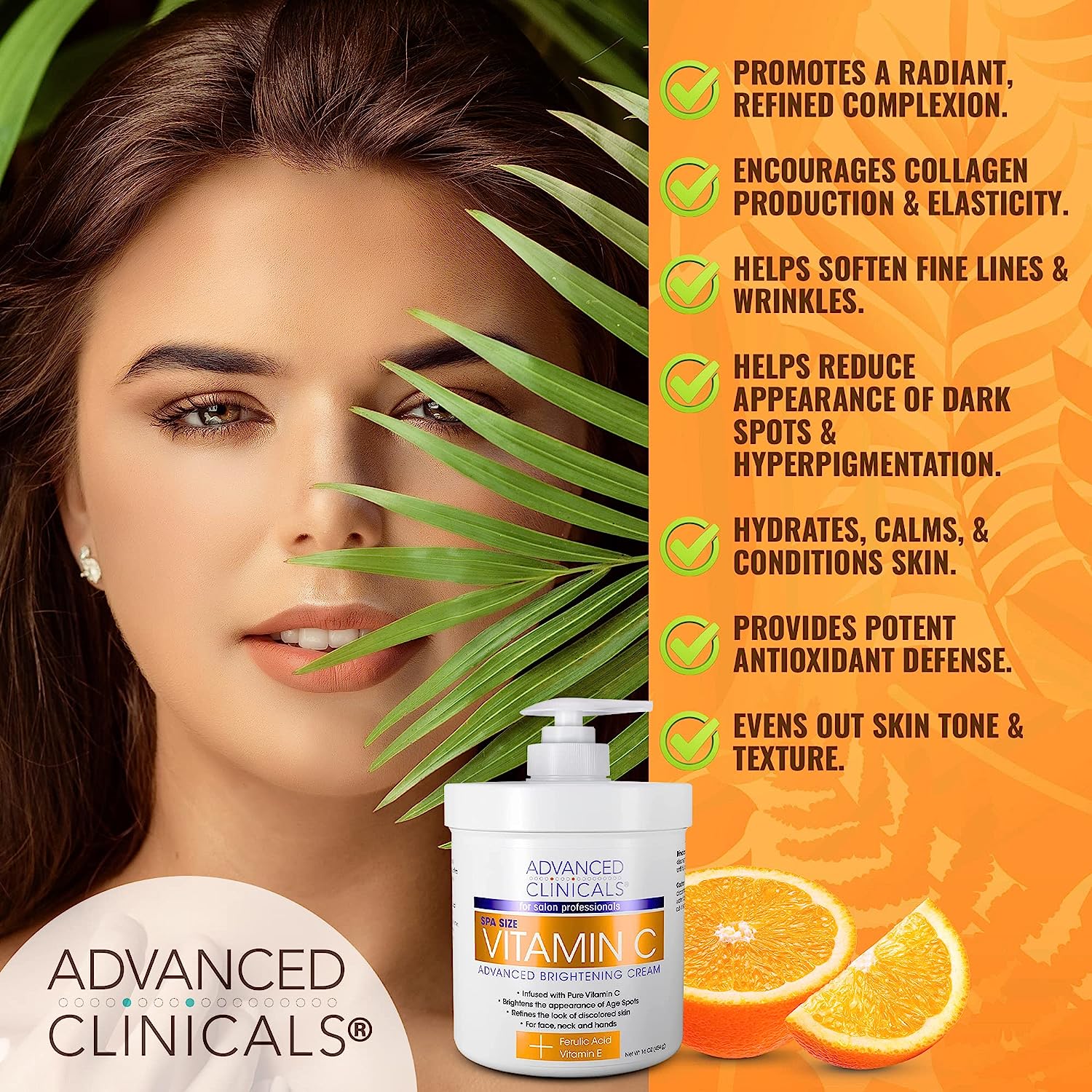 Advanced Clinicals Vitamin C Cream Face Lotion &amp; Body Lotion Moisturizer | Anti Aging Skin Care Firming &amp; Brightening Cream For Body, Face, Uneven Skin Tone, Wrinkles, &amp; Sun Damaged Dry Skin, 16 Oz