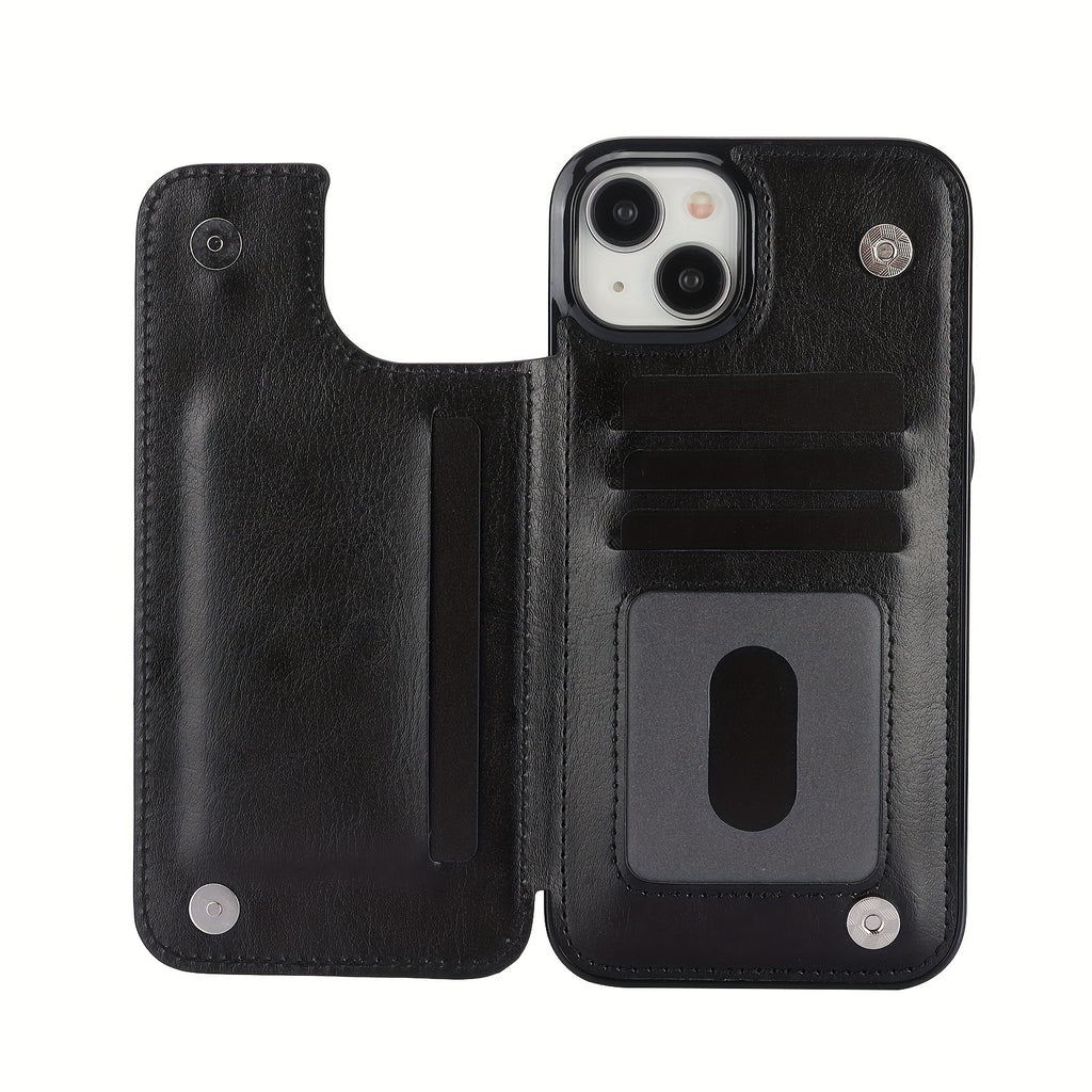 For  15/ 14/ 13/ 12/ 11 Pro Max/ Mini/ XR/ XS Max/ SE 2022/2020/ 7/ 8 Plus Wallet Case With Card Holder, PU Faux Leather Kickstand Card Slots Case, Double Magnetic Clasp And Durable Shockproof Cover