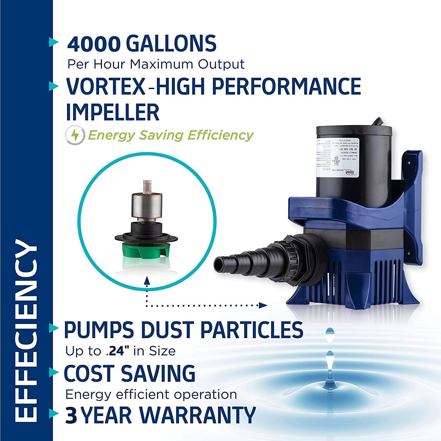 Alpine Corporation 4000 GPH Cyclone Pump for Ponds, Fountains, Waterfalls, and Water Circulation