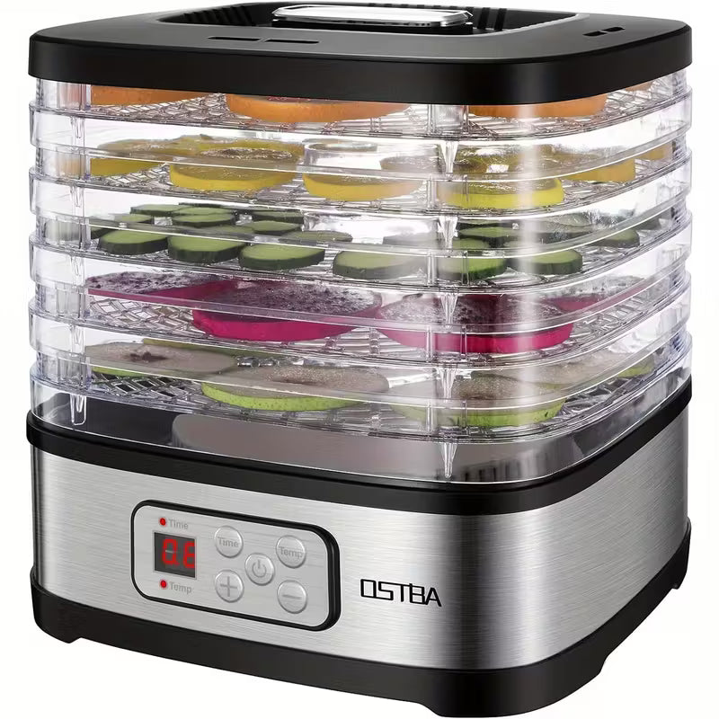 Food Dehydrator Machine Adjustable Temperature & 72H Timer, 5-Tray Dehydrators for Food And Jerky, Fruit, Dog Treats, Herbs, Snacks, LED Display, 240W Electric Food Dryer, Recipe Book