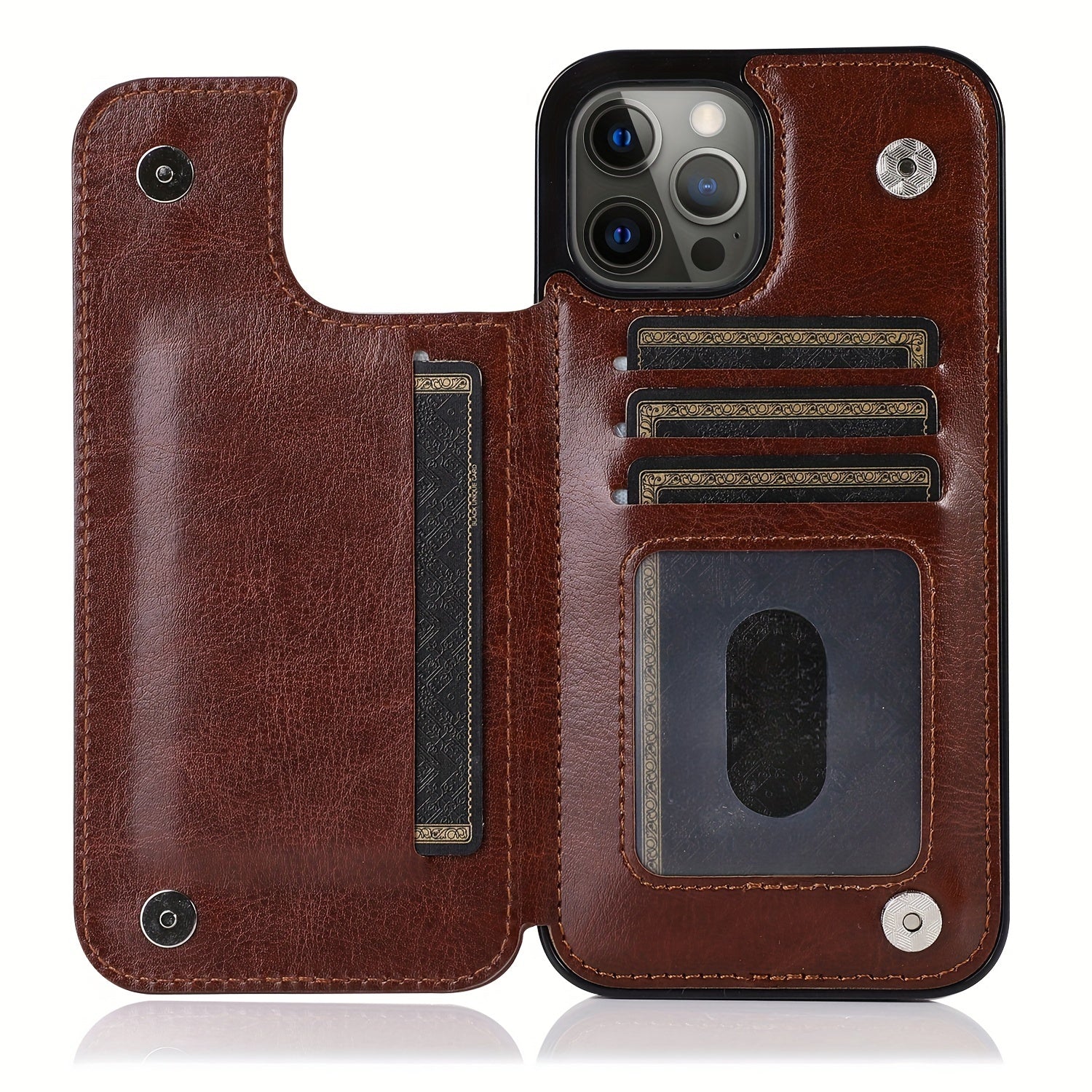 For  15/ 14/ 13/ 12/ 11 Pro Max/ Mini/ XR/ XS Max/ SE 2022/2020/ 7/ 8 Plus Wallet Case With Card Holder, PU Faux Leather Kickstand Card Slots Case, Double Magnetic Clasp And Durable Shockproof Cover