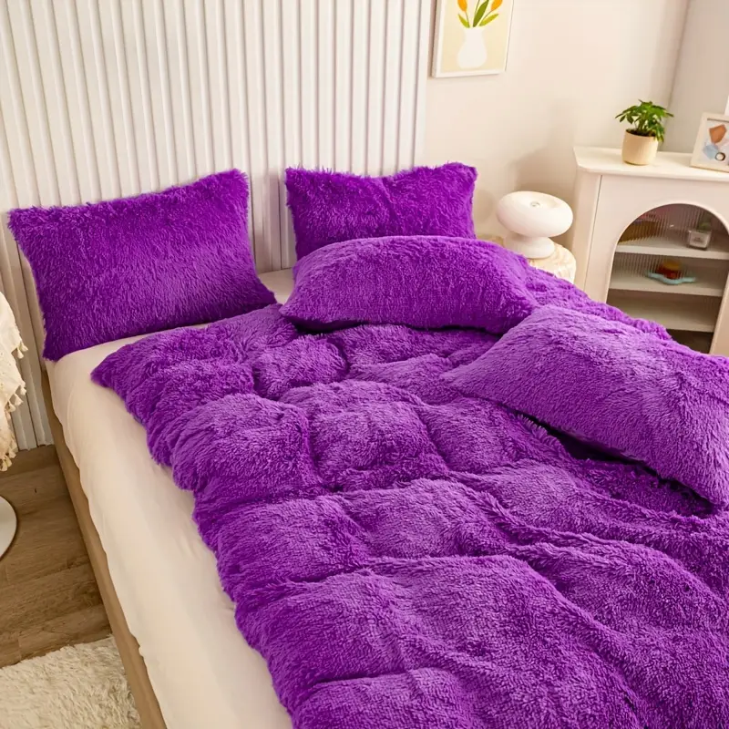 3pcs Multicolor Plush Duvet Cover Set - Soft And Warm Bedding For Bedroom, Guest Room, And Dorm Decor