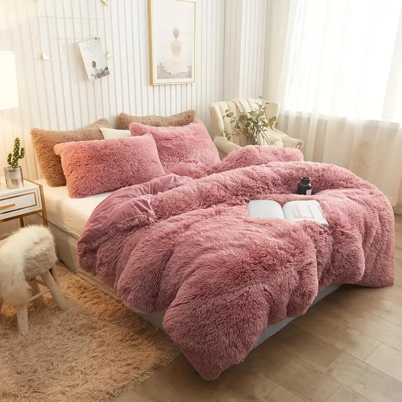 3pcs Multicolor Plush Duvet Cover Set - Soft And Warm Bedding For Bedroom, Guest Room, And Dorm Decor