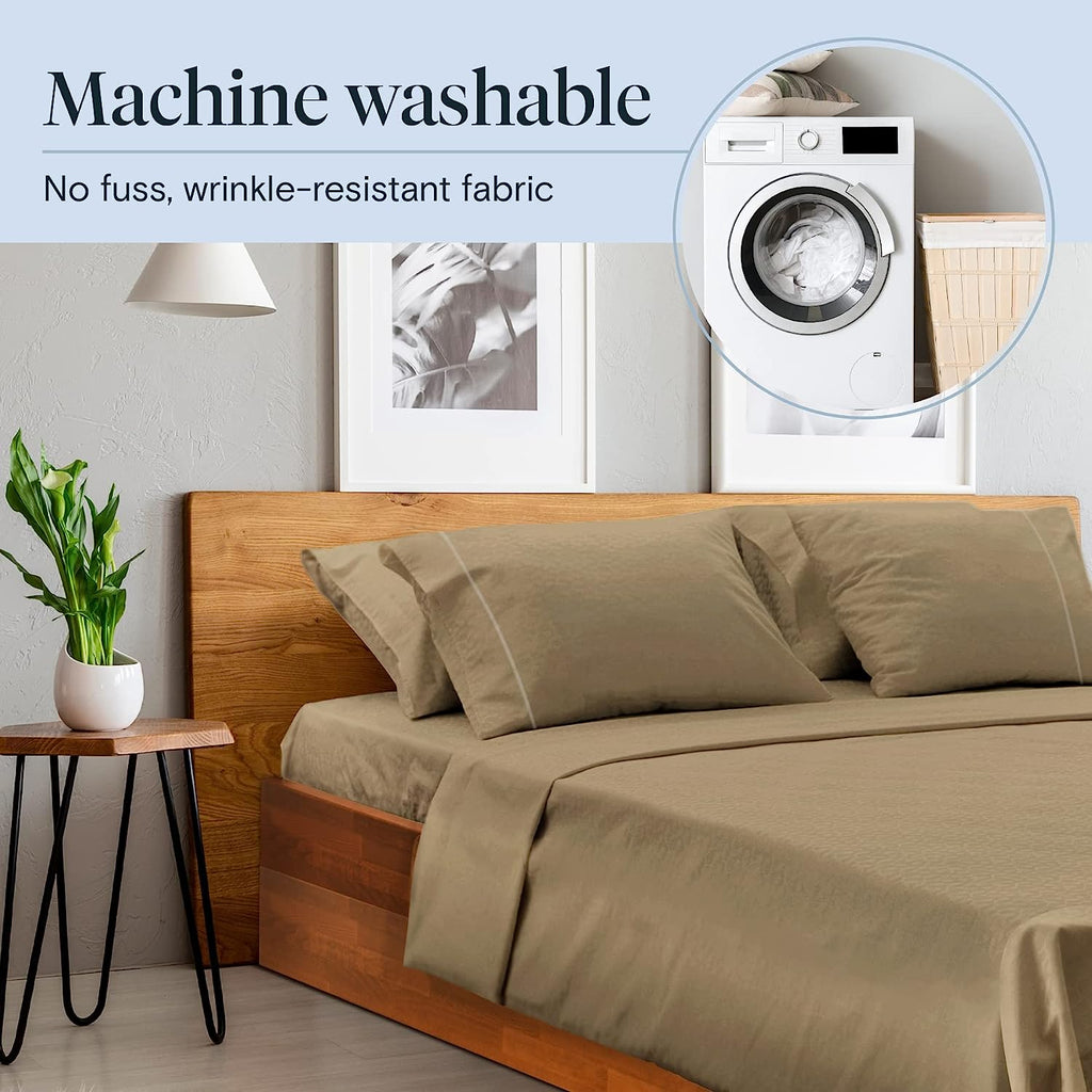 LuxClub 7 PC Split King Sheet Set Bamboo Sheets Deep Pockets 18" Eco Friendly Wrinkle Free Cooling Sheets Machine Washable Hotel Bedding Silky Soft - Taupe Split King