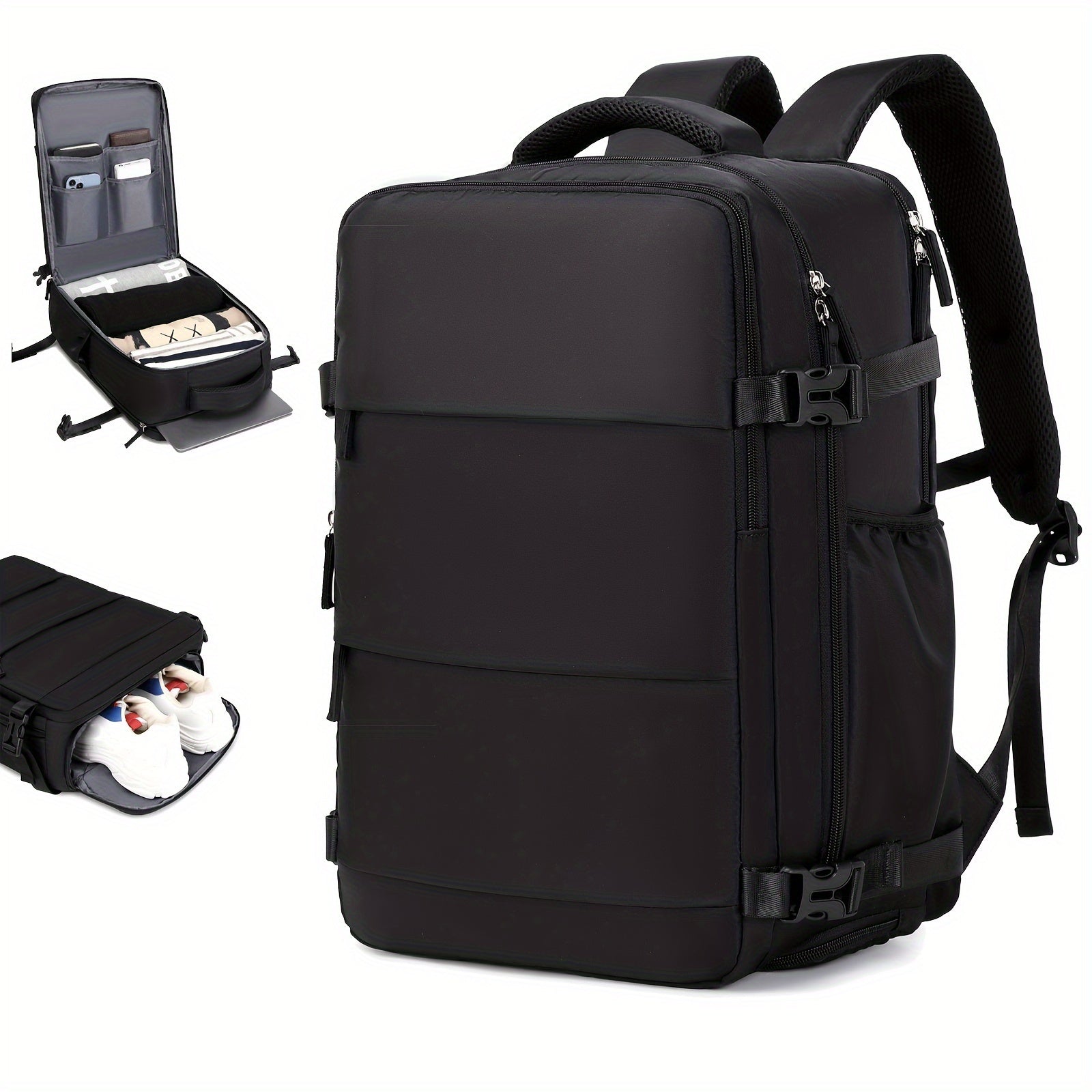 LarCapacity Travel Backpack With Shoe Compartment, Dacron Lightweight Laptop Daypack With Charging Port, Fashion Travel Commuter Bag