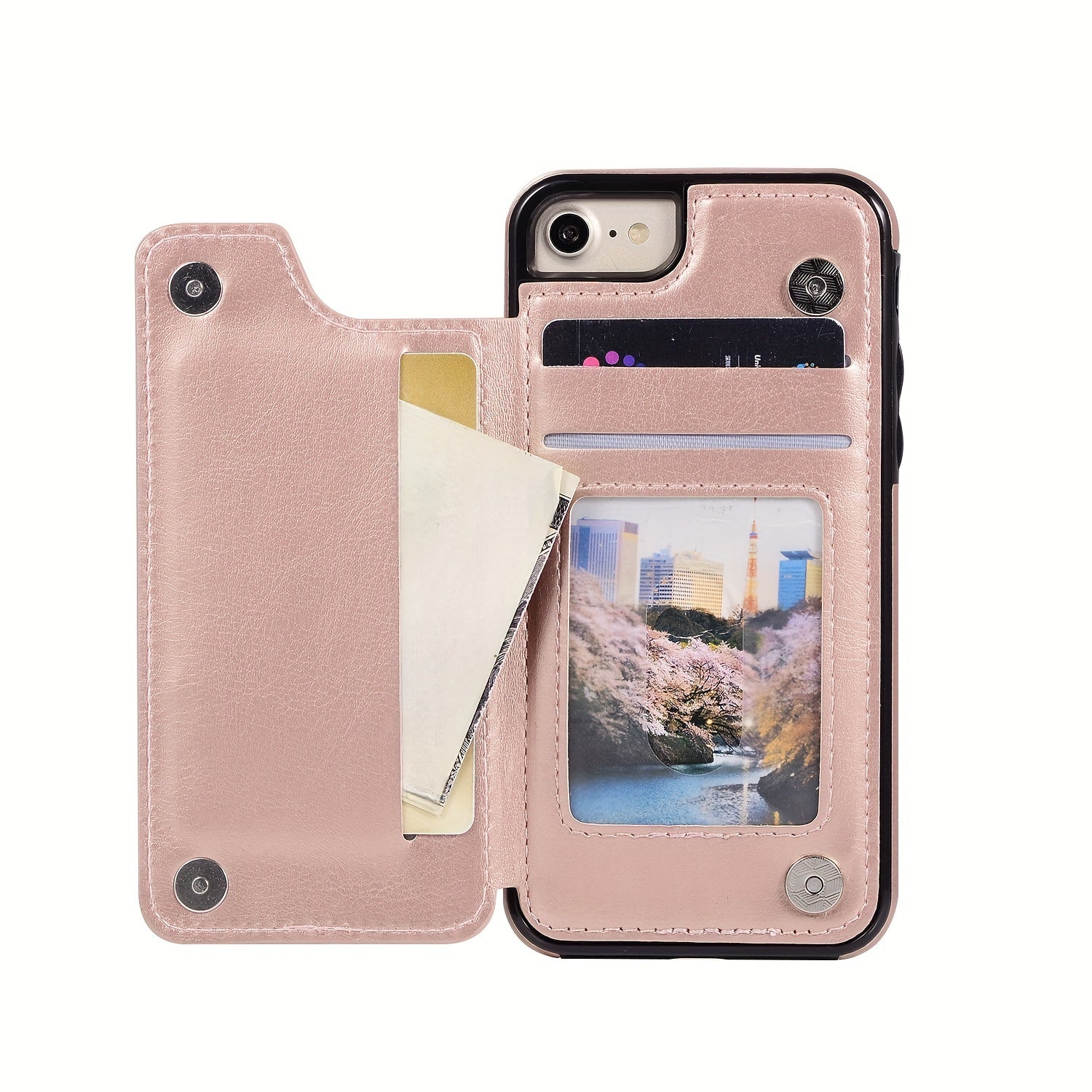 For  15/ 14/ 13/ 12/ 11 Pro Max/ Mini/ XR/ XS Max/ SE 2022/2020/ 7/ 8 Plus Wallet Case With Card Holder, PU Faux Leather Kickstand Card Slots Case, Double Magnetic Clasp And Durable Shockproof Cover