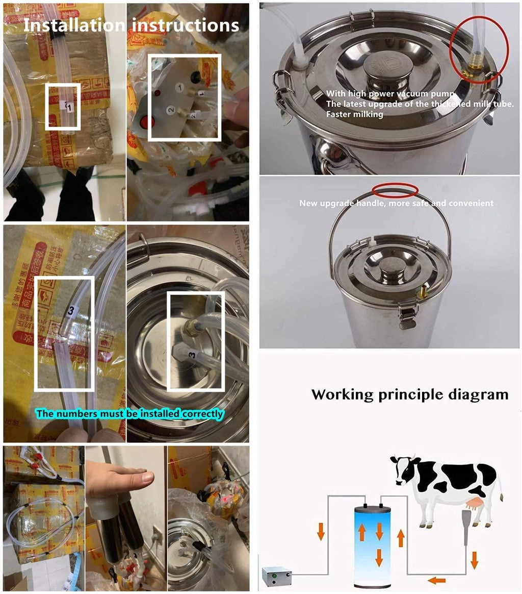 Futt 5L Single Bucket Piston Vacuum Pulsation MilMachine for Cows Cattle or Sheep Optional (Cattle)