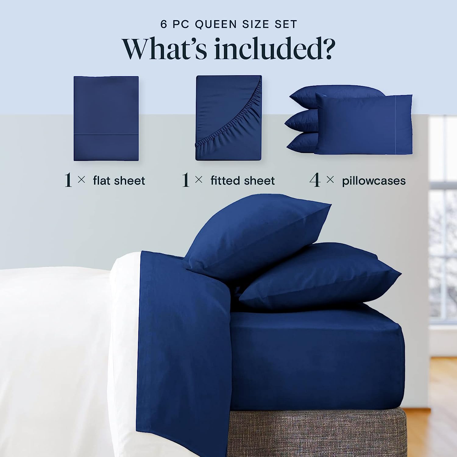 LuxClub 6 PC California King Size Sheet Set Bamboo Sheets Deep Pockets 18" Eco Friendly Wrinkle Free Cooling Sheets Machine Washable Hotel Bedding Silky Soft - Navy California King