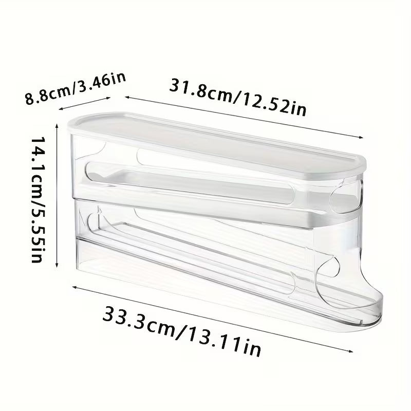 Automatic Egg Storage Box for 12-14 Eggs with a Double-Layer Sliding Design - a Fresh Egg Organizer with a Flip Cover, an Essential Kitchen Solution for Storing Eggs And a Space-Saving Egg Rack for The Refrigerator.