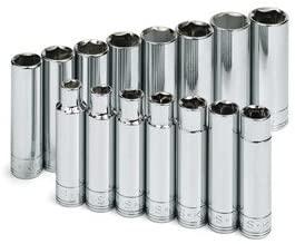 SK Hand Tool SK1945 15 Piece 0.5 in. Drive Deep Metric Chrome Socket Set