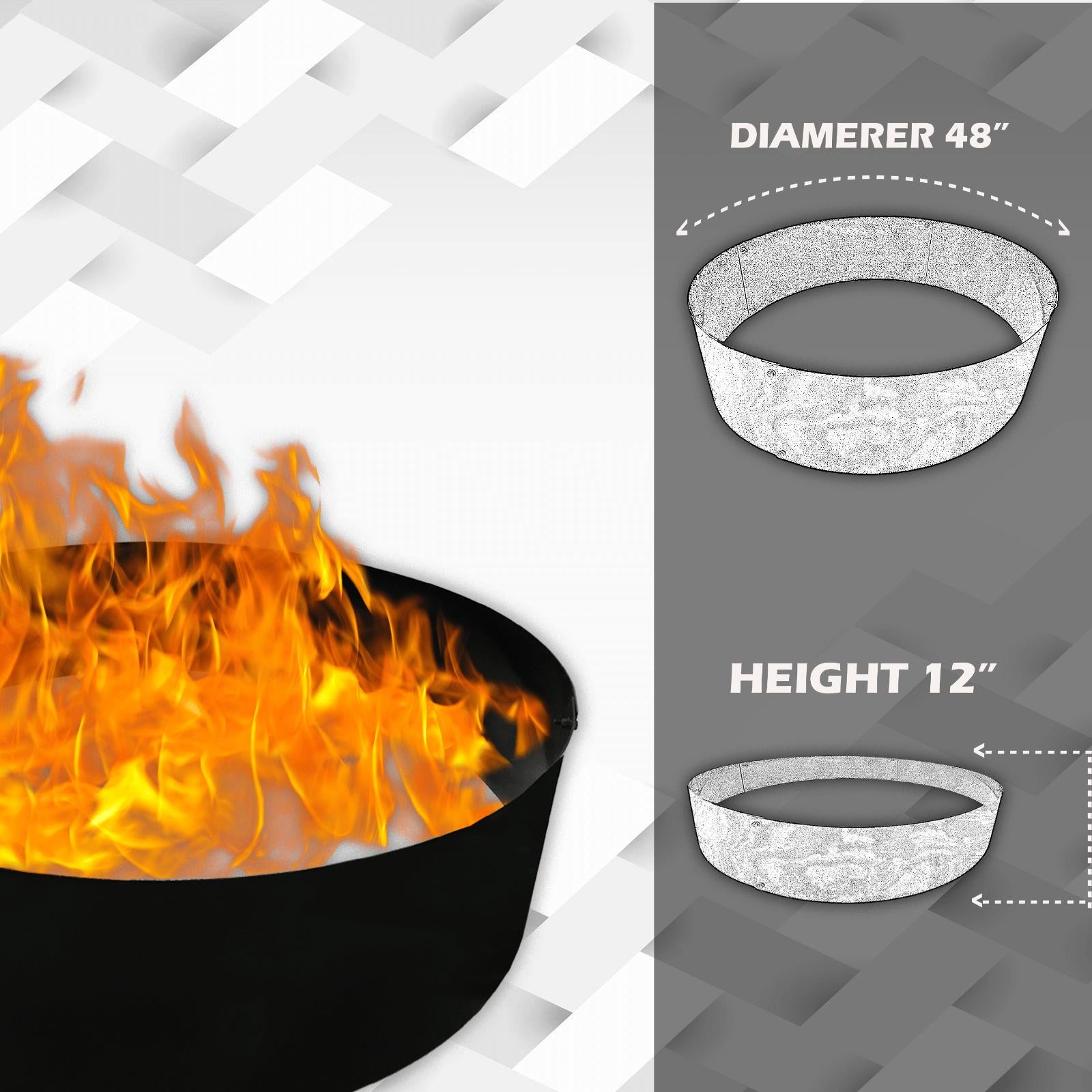 2mm thick Steel Campfire Fire Ring Solid  - Power coated - Lar48D x 12H