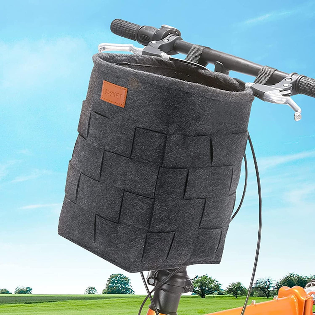 Bike Bag Large-capacity Bike Basket Hand Woven Grain Universal Prepositive Foldable Felt Cloth Basket for Bicycle Stroller Electric Automobile and Scooter Bicycle Accessories ( Color : Dark gray )