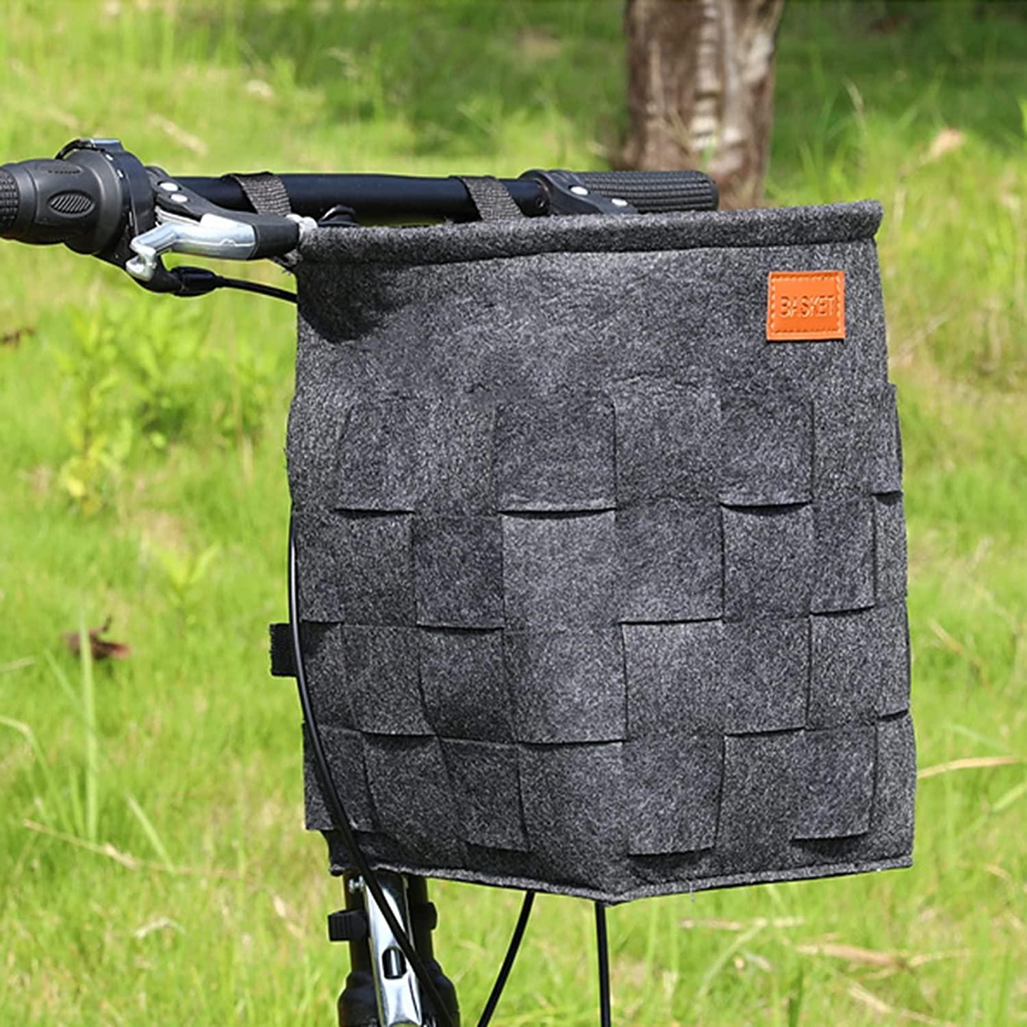 Bike Bag Large-capacity Bike Basket Hand Woven Grain Universal Prepositive Foldable Felt Cloth Basket for Bicycle Stroller Electric Automobile and Scooter Bicycle Accessories ( Color : Dark gray )