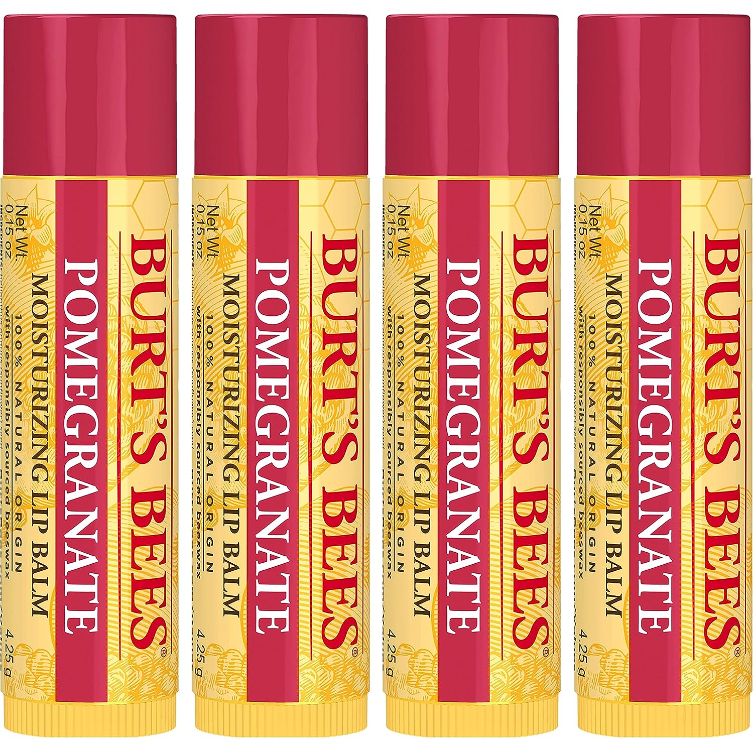 Burt's Bees Lip Balm, Moisturizing Lip Care, All Natural, Original Beeswax with Vitamin E &amp; Peppermint Oil (4 Pack)