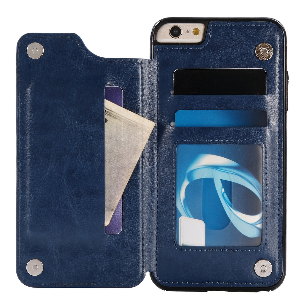 For  15/ 14/ 13/ 12/ 11 Pro Max/ Mini/ XR/ XS Max/ SE 2022/2020/ 7/ 8 Plus Wallet Case With Card Holder, PU Faux Leather Kickstand Card Slots Case, Double Magnetic Clasp And Durable Shockproof Cover