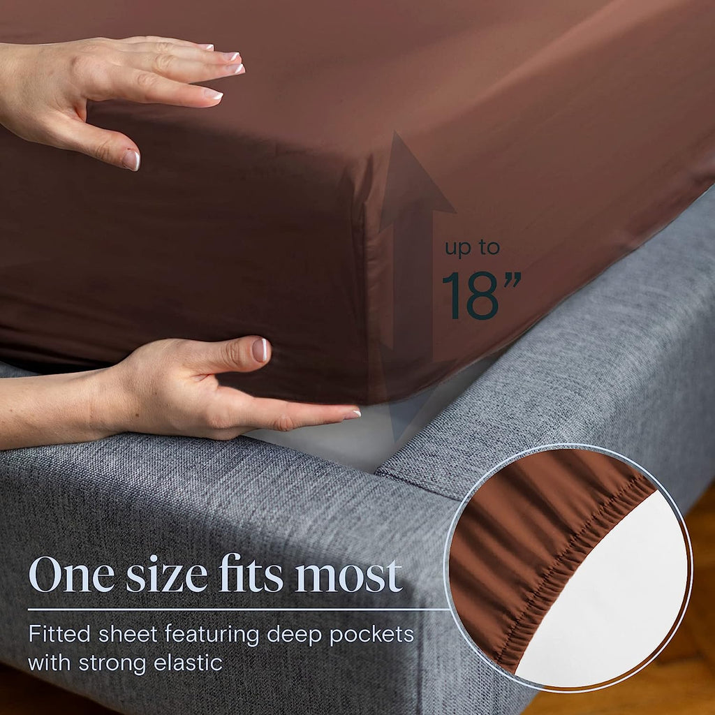 LuxClub 6 PC Queen Sheet Set Bamboo Sheets Deep Pockets 18" Eco Friendly Wrinkle Free Cooling Sheets Machine Washable Hotel Bedding Silky Soft - Brown Queen