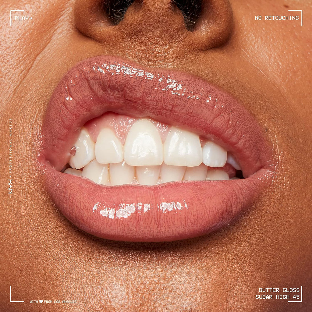 NYX PROFESSIONAL MAKEUP Butter Gloss Brown Sugar, Non-Sticky Lip Gloss - Sugar High (Peachy Light Nude)