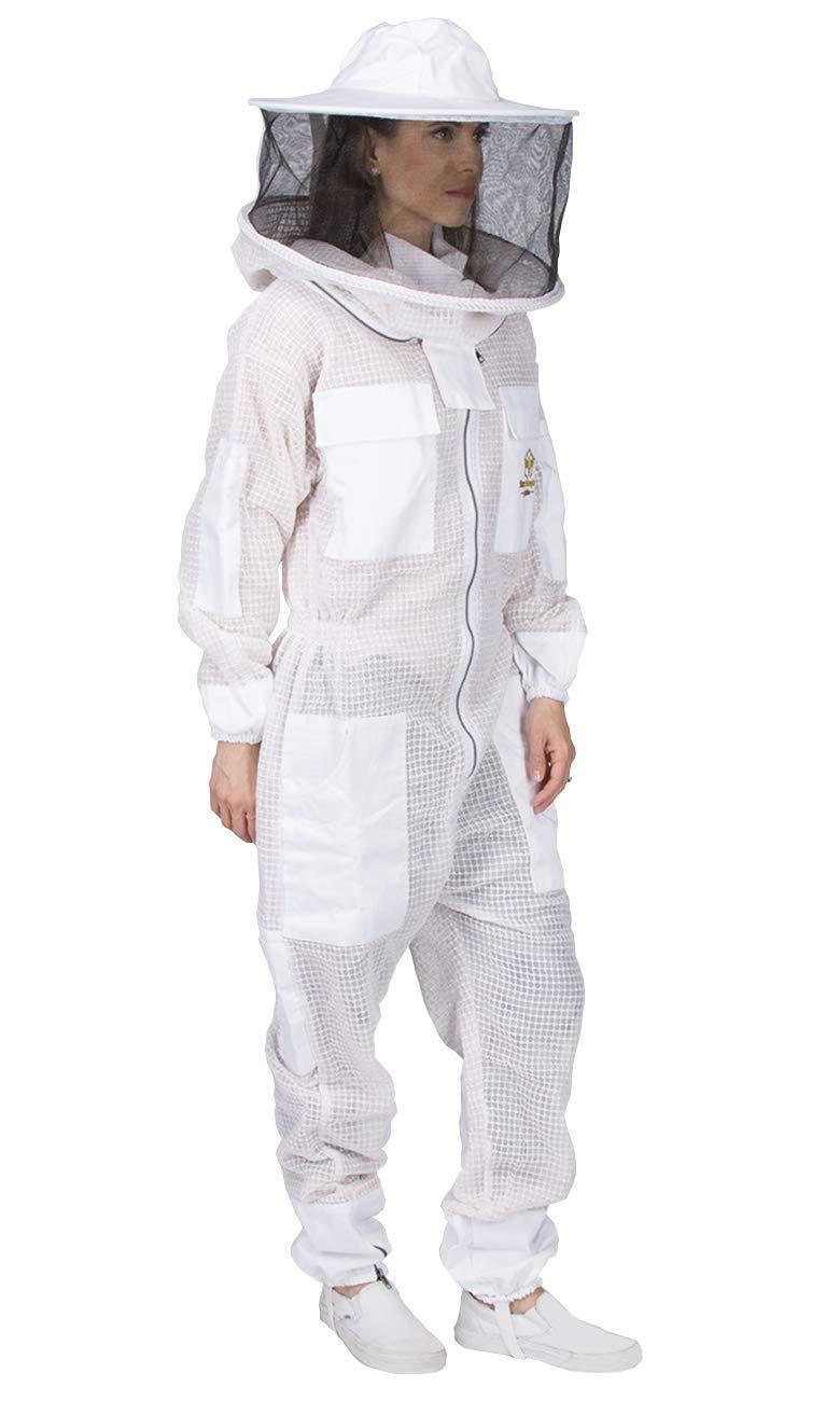 Ventilated Beekeeping Suit and Bee Family Stickers - YKK Metal Zippers - Men & Women - Total Protection - Self-Supporting Round Veil for Beekeepers - Easily Take On & Off - 8 Pockets (Large)