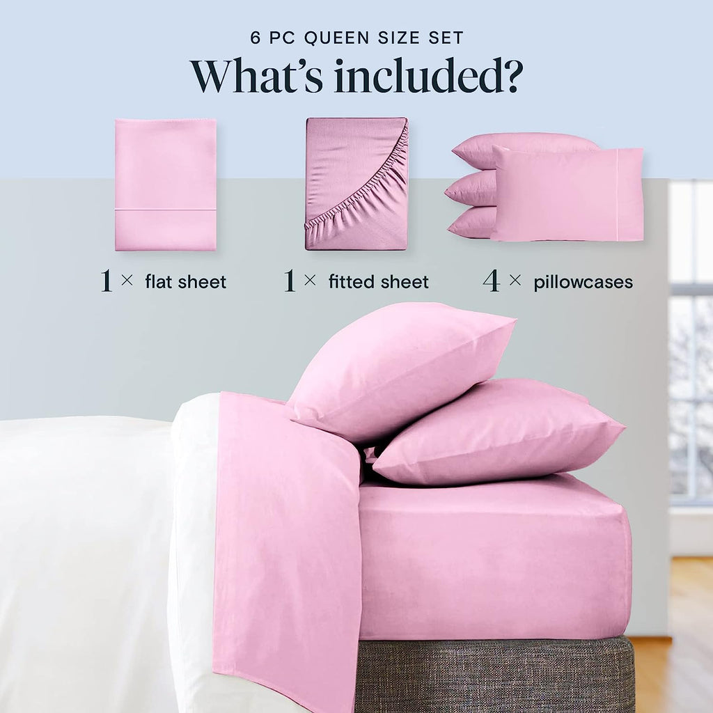 LuxClub 6 PC King Size Sheet Set Bamboo Sheets Deep Pockets 18" Eco Friendly Wrinkle Free Cooling Sheets Machine Washable Hotel Bedding Silky Soft - Light Plum King