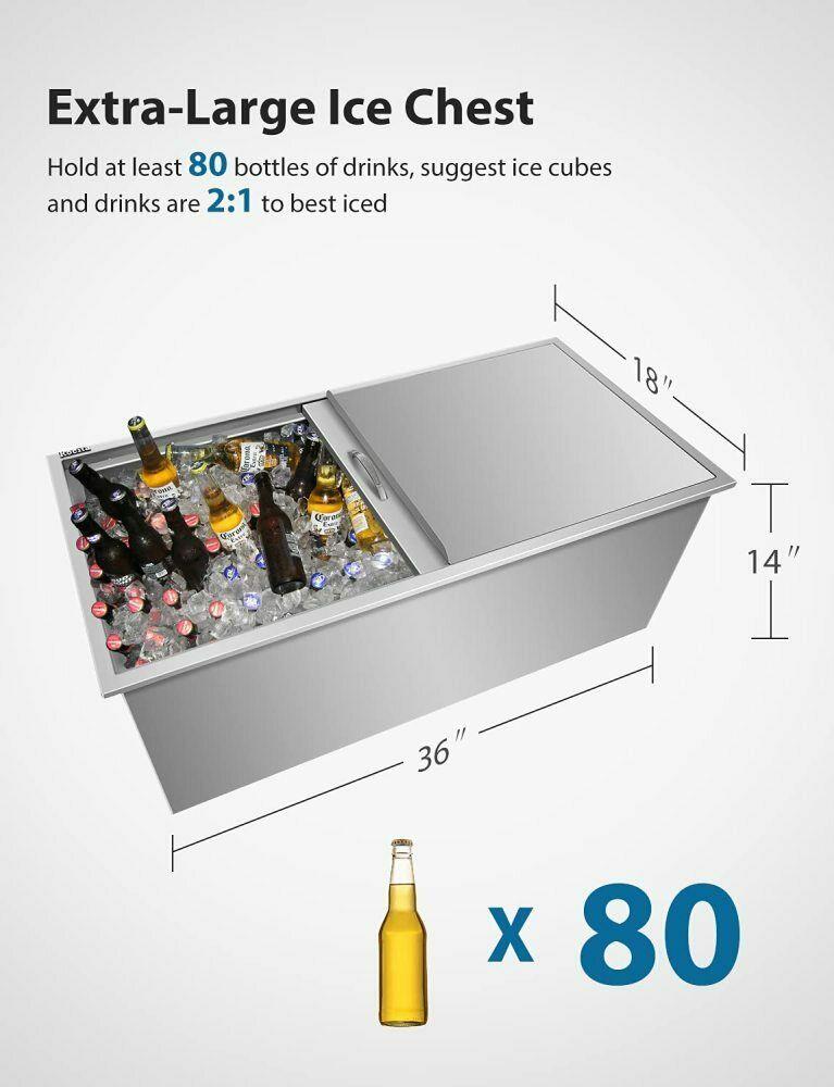 Drop In Ice Chest 304  Steel Drop In Cooler w/Drain Pipe&Drain Plug