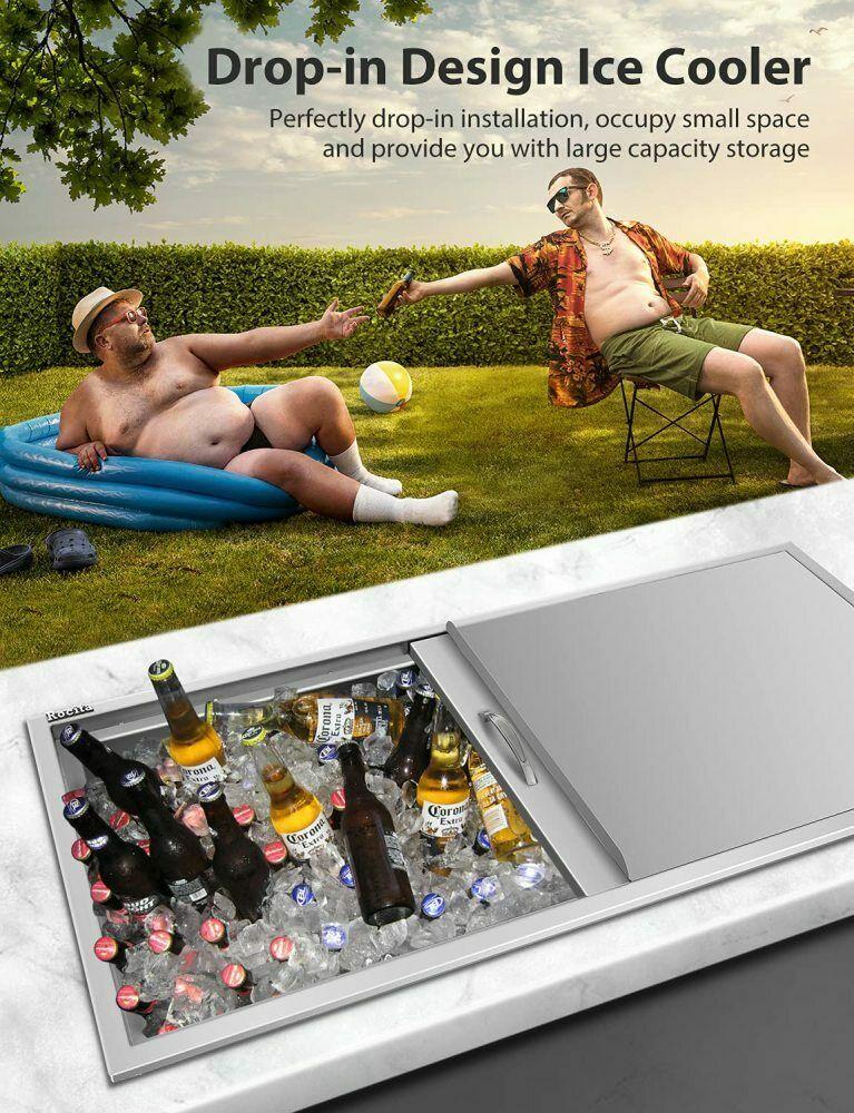Drop In Ice Chest 304  Steel Drop In Cooler w/Drain Pipe&Drain Plug