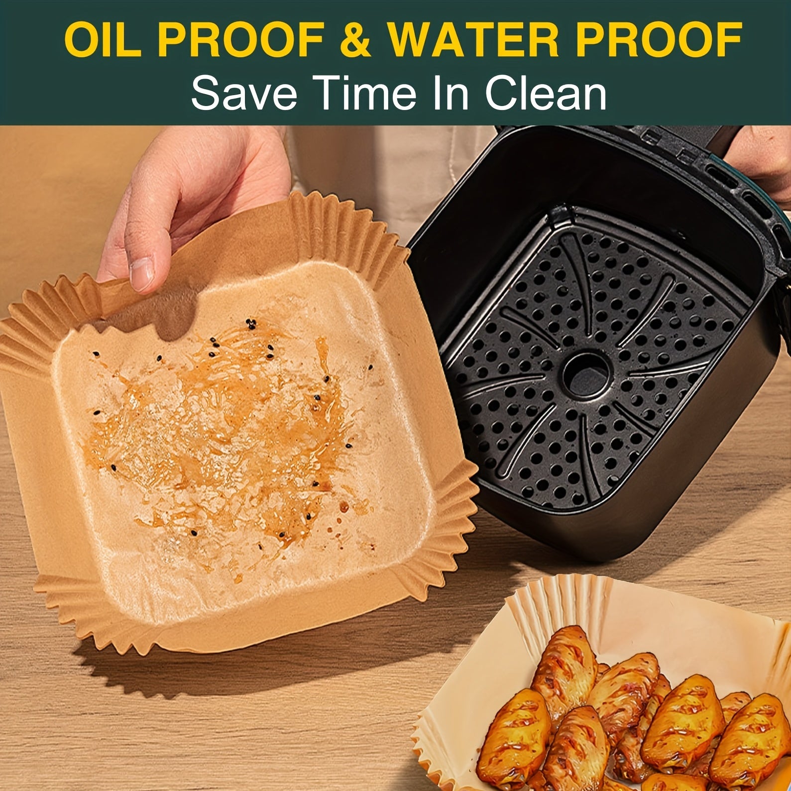 50pcs/100pcs/200pcs Air Fryer Disposable Paper Liners Square, Kitchen Accessories,Non-Stick Parchment Paper, Air Fryer Accessories, Oil Proof &amp; Water Proof, Paper Liner For BaRoasting Microwave Oven