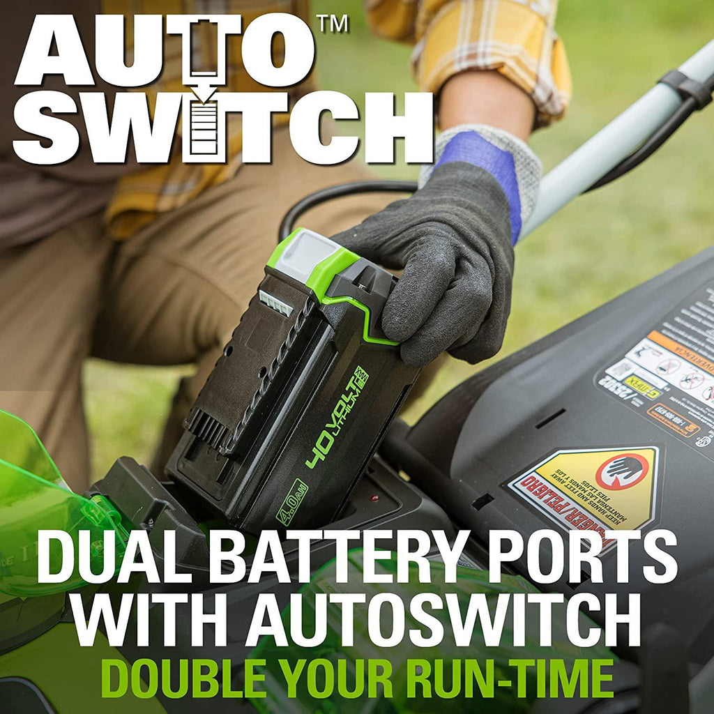 Greenworks 40V 20-Inch Cordless (2-In-1) Push Lawn Mower, 4.0Ah + 2.0Ah Battery and Charger Included 25302