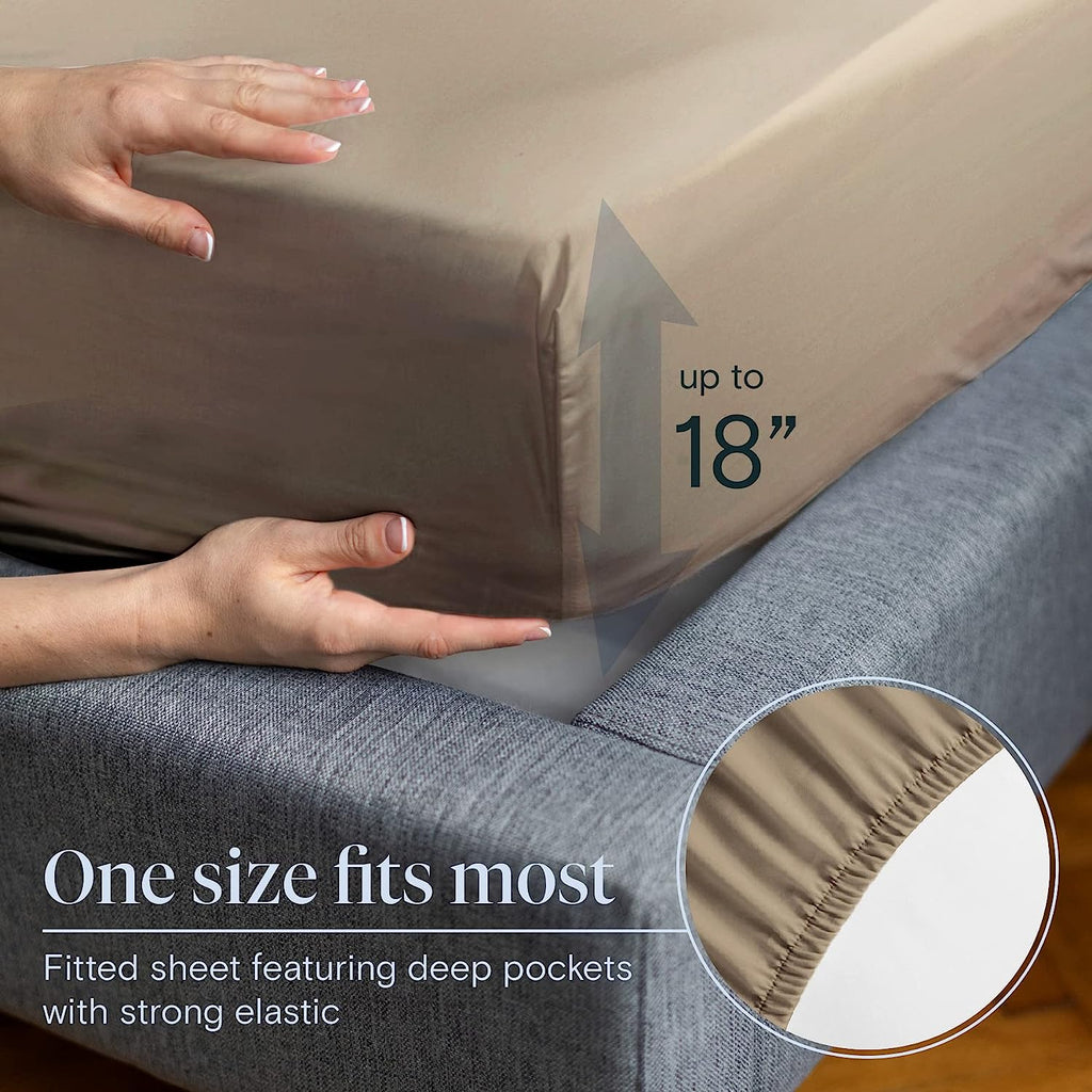 LuxClub 6 PC King Size Sheet Set Bamboo Sheets Deep Pockets 18" Eco Friendly Wrinkle Free Cooling Sheets Machine Washable Hotel Bedding Silky Soft - Taupe King