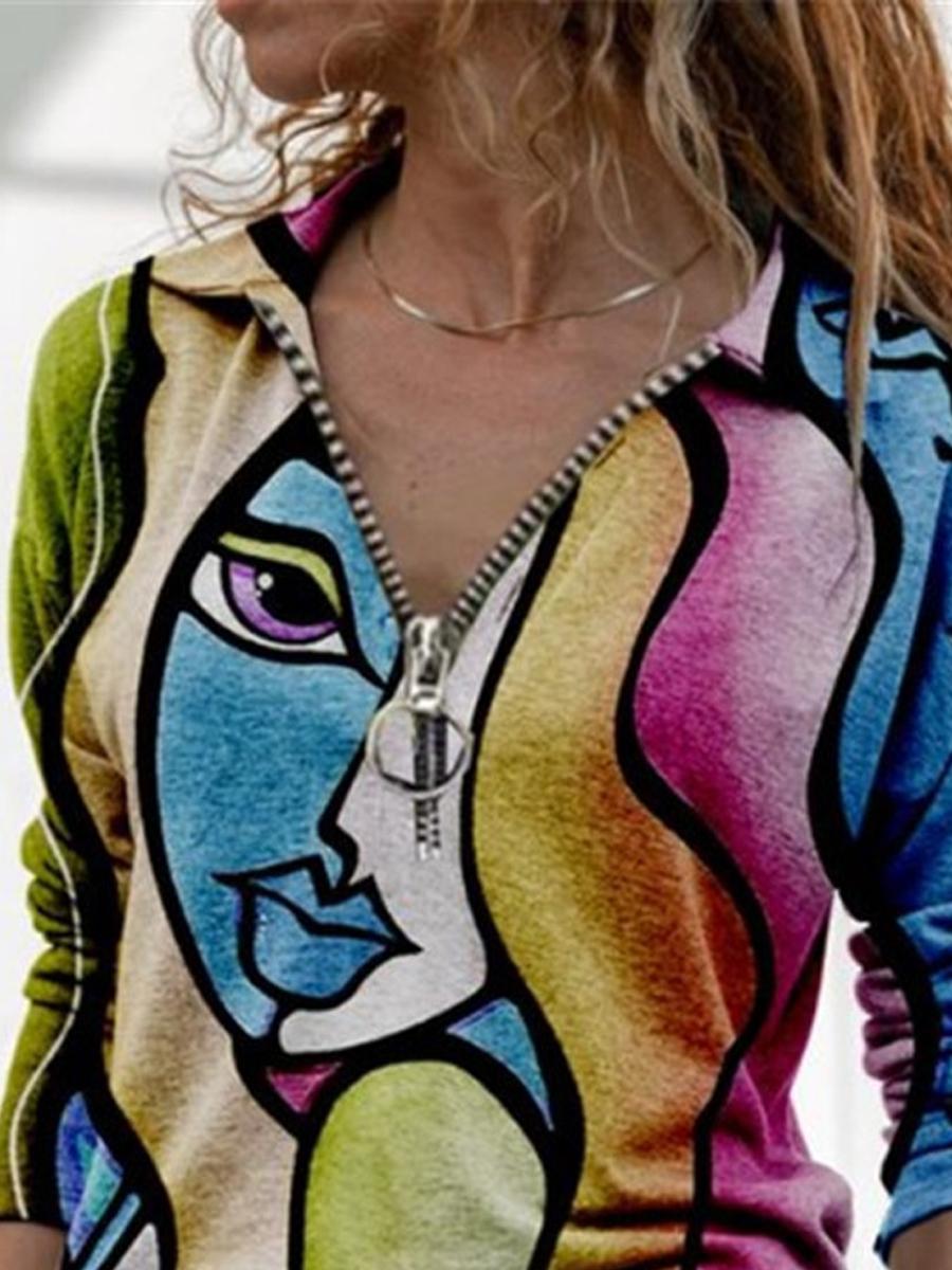 Casual Printed Long-Sleeved V-Neck T-Shirt