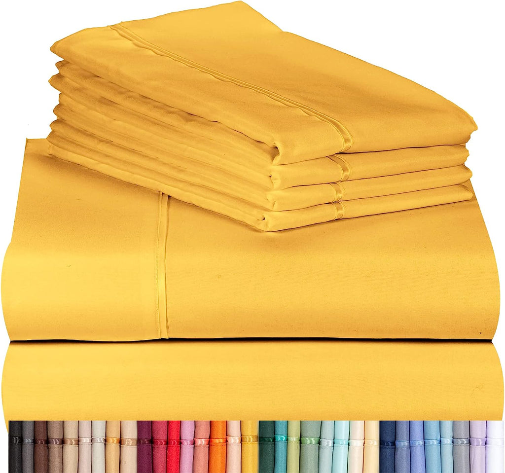LuxClub 6 PC Queen Sheet Set Bamboo Sheets Deep Pockets 18" Eco Friendly Wrinkle Free Cooling Sheets Machine Washable Hotel Bedding Silky Soft - Medallion Gold Queen