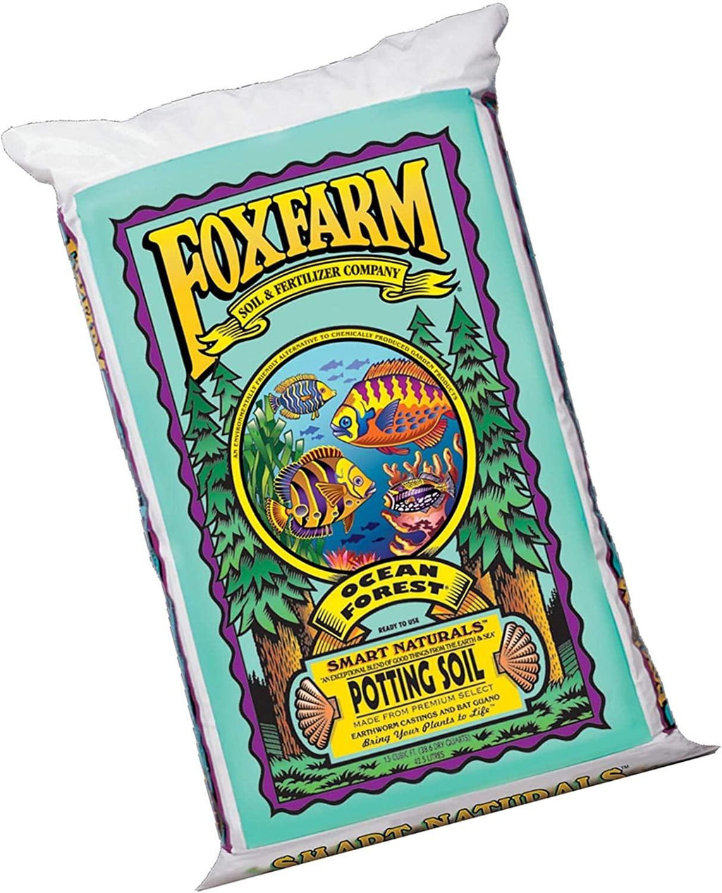 Foxfarm FX14000 Ocean Forest Indoor/Outdoor Garden Potting Soil Bags 6.3-6.8 pH, 1.5 Cubic Feet, 40 pounds for Plants (5 Pack)