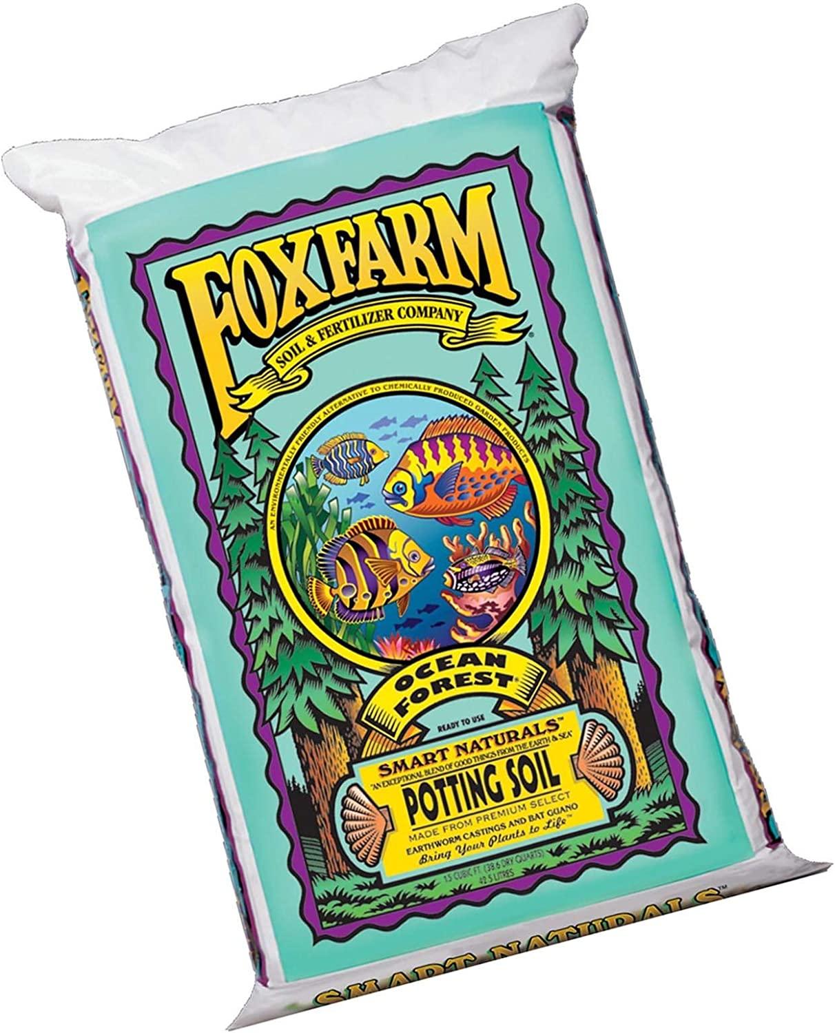 Foxfarm FX14000 Ocean Forest Indoor/Outdoor Garden Potting Soil Bags 6.3-6.8 pH, 1.5 Cubic Feet, 40 pounds for Plants (5 Pack)