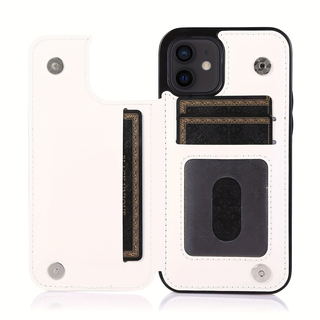 For  15/ 14/ 13/ 12/ 11 Pro Max/ Mini/ XR/ XS Max/ SE 2022/2020/ 7/ 8 Plus Wallet Case With Card Holder, PU Faux Leather Kickstand Card Slots Case, Double Magnetic Clasp And Durable Shockproof Cover