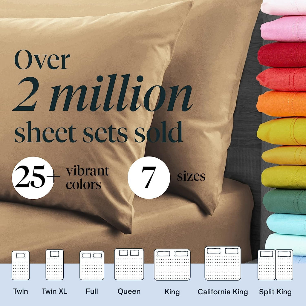 LuxClub Twin XL Sheets Set - Soft Twin Bed Sheets for Boys and Girls, 4 PC Deep Pockets 18" Eco Friendly Wrinkle Free Kids Fitted Sheets Machine Washable Hotel Bedding Silky Soft - Light Khaki Twin XL