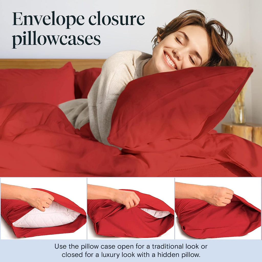 LuxClub 6 PC Queen Sheet Set Bamboo Sheets Deep Pockets 18" Eco Friendly Wrinkle Free Cooling Sheets Machine Washable Hotel Bedding Silky Soft - Red Queen