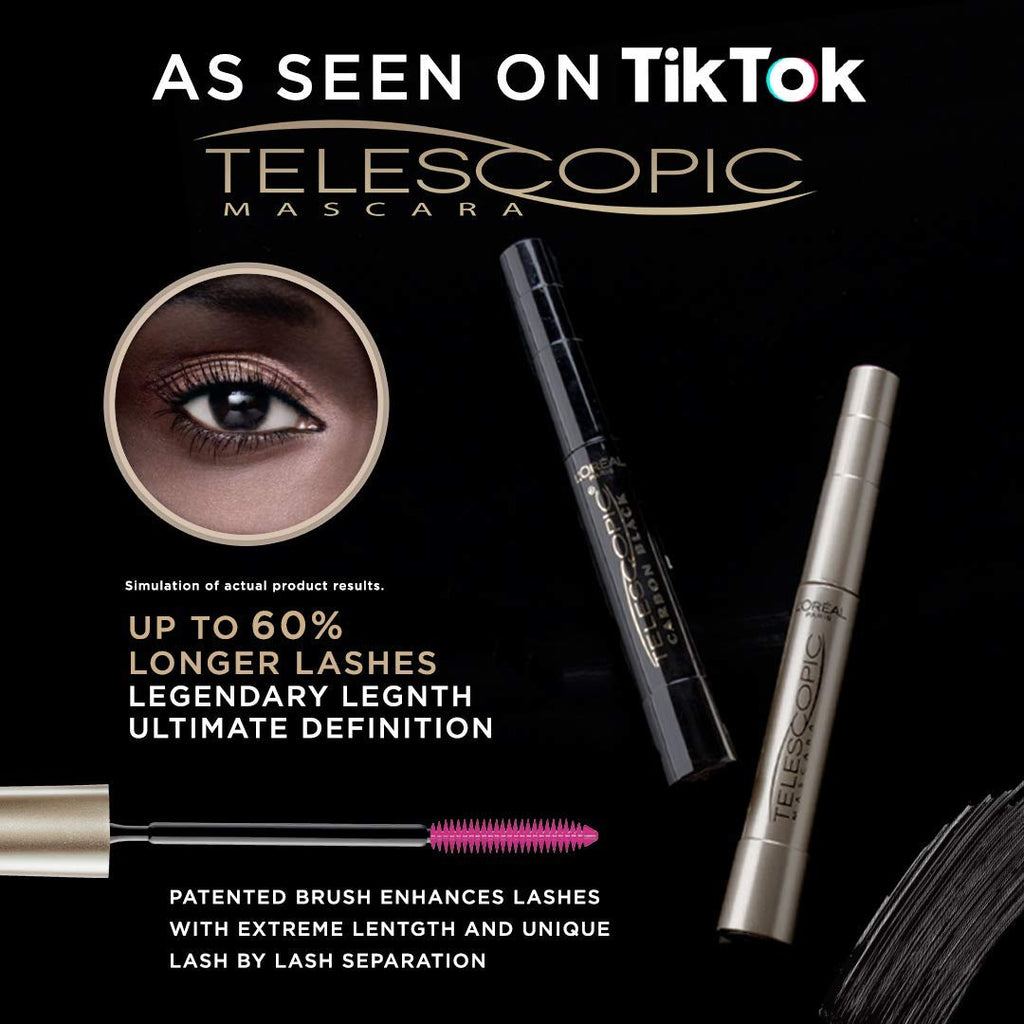 L'Oreal Paris Makeup Telescopic Original Lengthening Mascara, Blackest Black, 0.27 Fl Oz (Pack of 2)