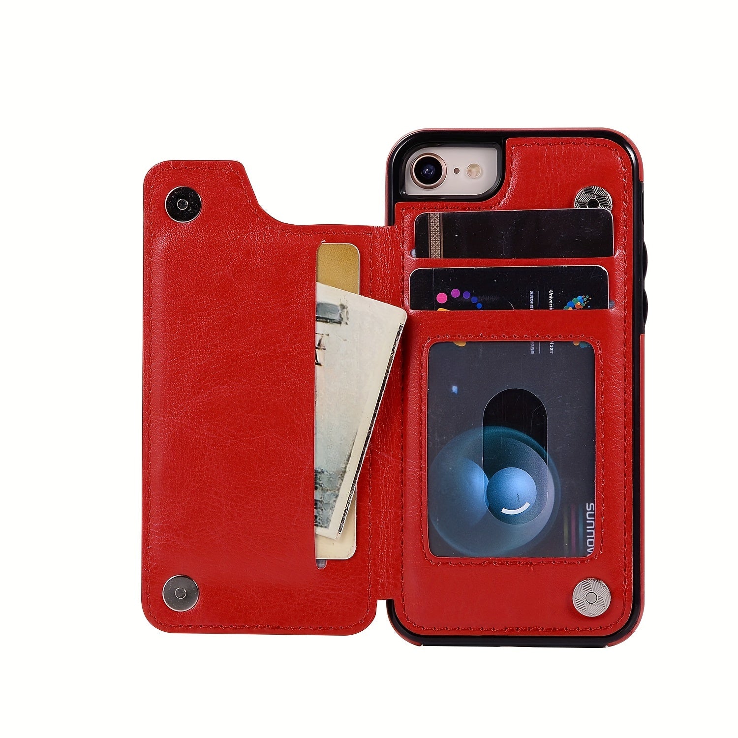 For  15/ 14/ 13/ 12/ 11 Pro Max/ Mini/ XR/ XS Max/ SE 2022/2020/ 7/ 8 Plus Wallet Case With Card Holder, PU Faux Leather Kickstand Card Slots Case, Double Magnetic Clasp And Durable Shockproof Cover