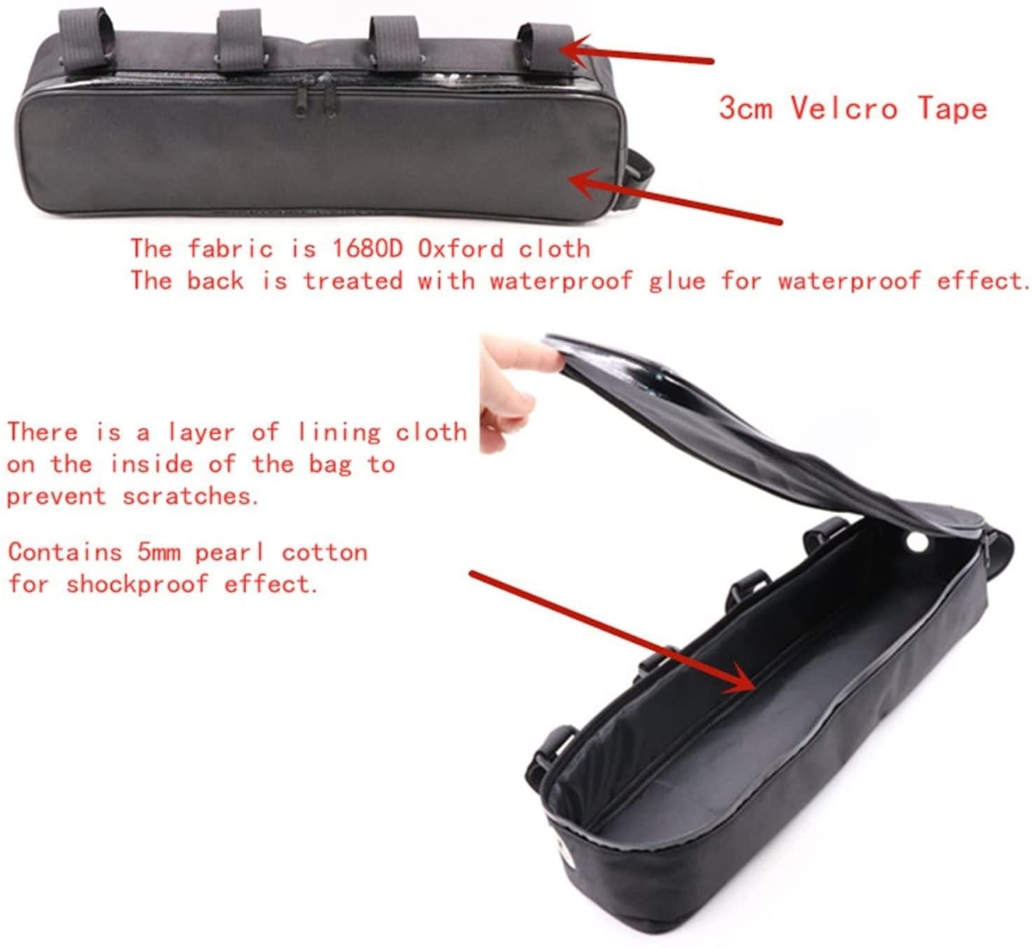 Bike Bag Cycling Bike Tube Frame Bag Bicycle Battery Controller Bag Black Battery Tool Storage Bag MTB Bike Hang Waterproof Oxford Cloth Bag, 44x10x8cm Bicycle Accessories ( Color : 44x10x8cm )
