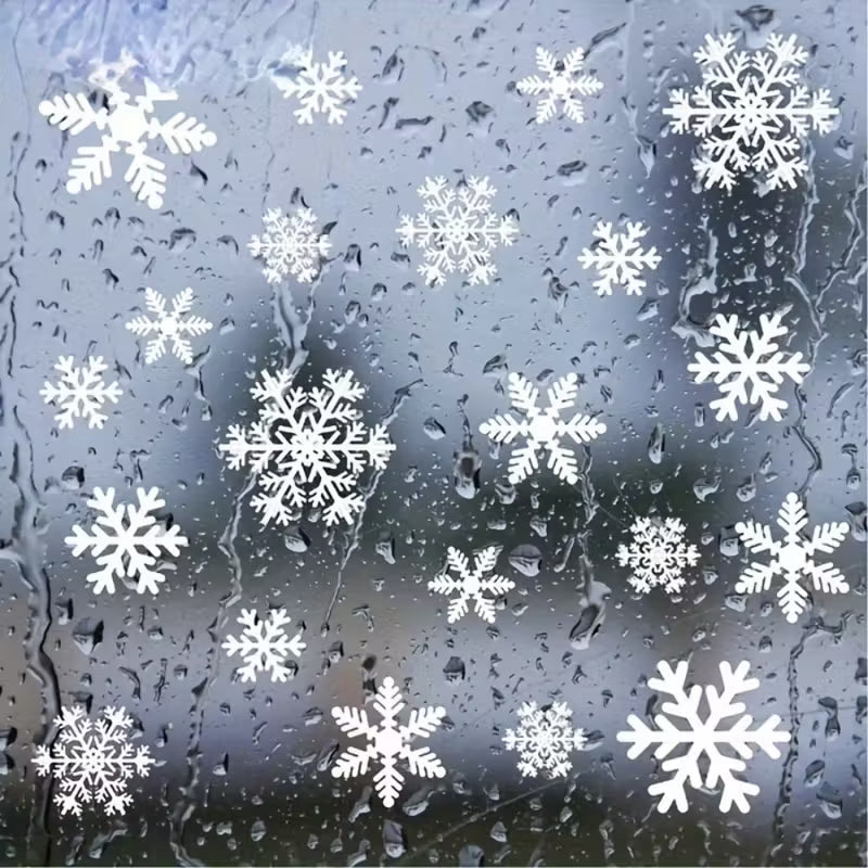 Festive 114pcs Snowflake Window Clings - Electrostatic White Snowflakes For Christmas & Winter Door Decorations Snowflake Ribbon Wired